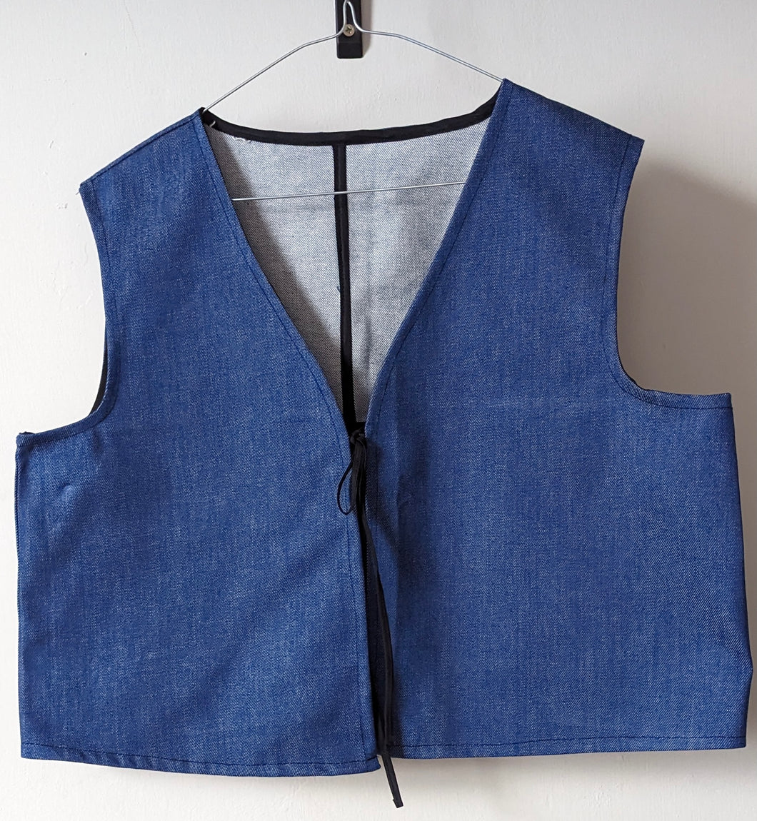 Blue Denim Tie Front Waistcoat