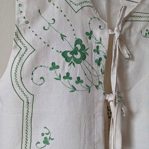 Green Embroidered Tie Front Top