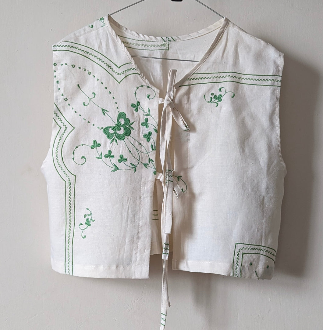Green Embroidered Tie Front Top